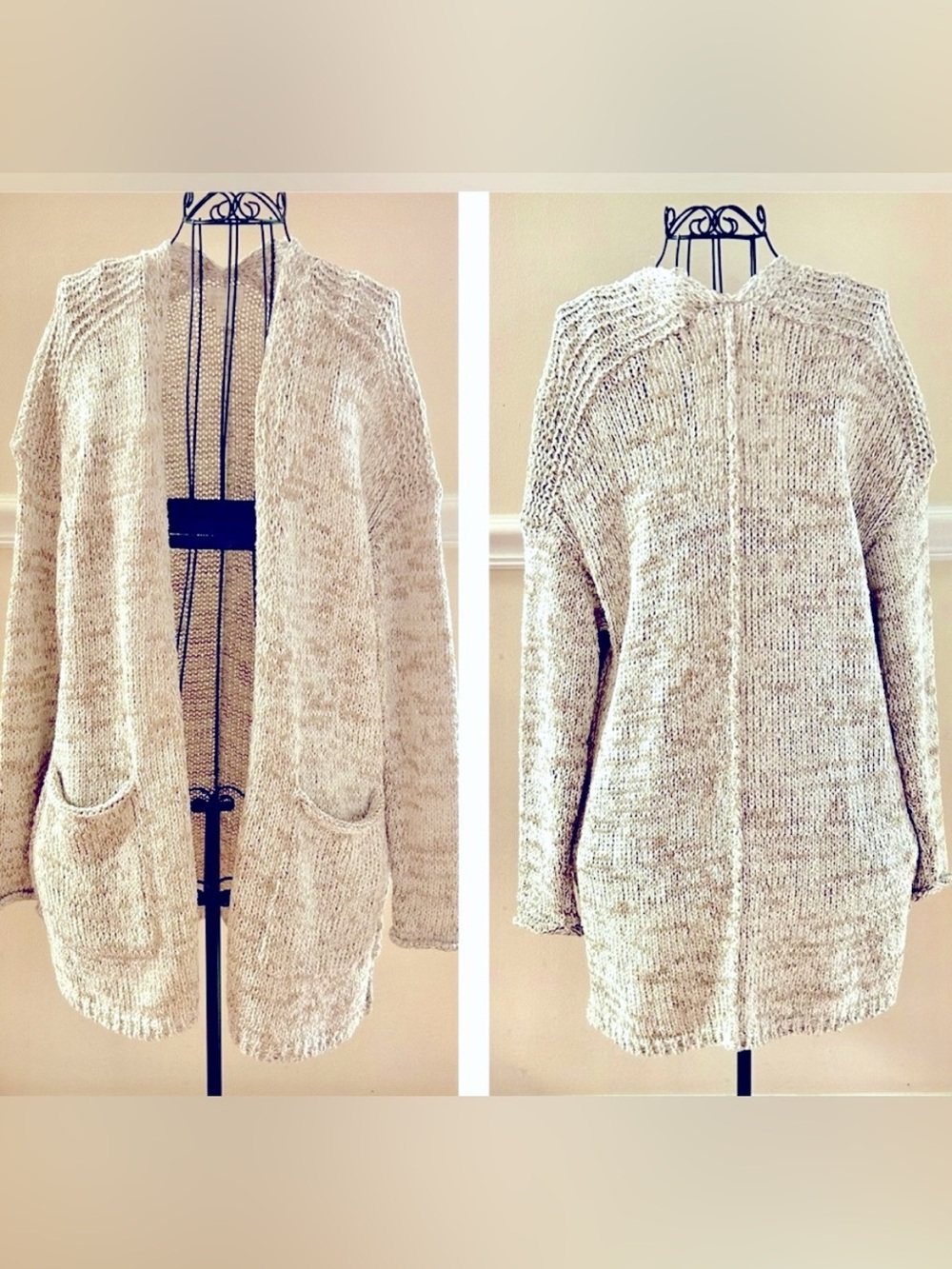Caslon Beige Knit Open Cardigan Cozy Sweater